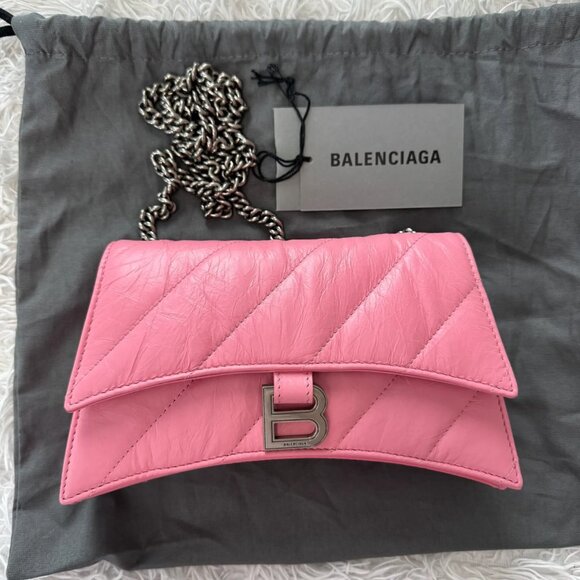 BALENCIAGA Crushed Calfskin Quilted Small Crush Chain Bag in Sweet Pink - Picture 1 of 13